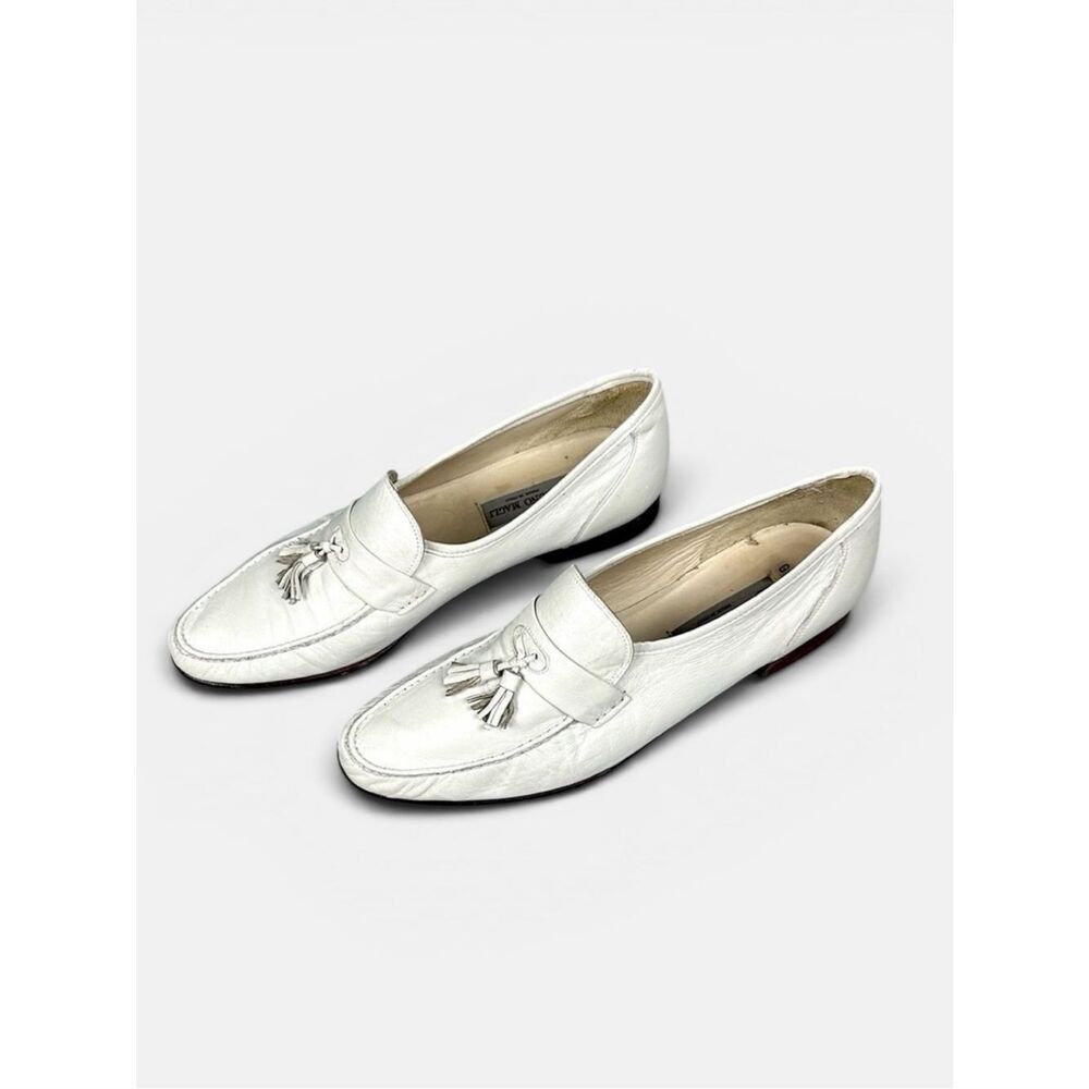 Bruno Magli White Leather Tasseled Loafers Slip On Handmade in Italy 11,5